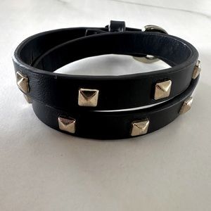 Banana Republic Black Leather and Gold Stud Wrap Bracelet